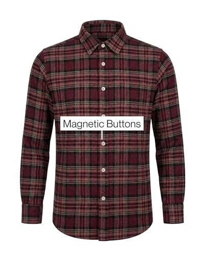 Joe & Bella Magnetic Button Flannel Shirt, Adaptive Clothing for Men - Magnetic Closure Dress Shirts - Long-Sleeve, Relaxed Fit, Hidden Magnets, Easy One-Hand Dressing, Stretch Cuffs, Red - Large