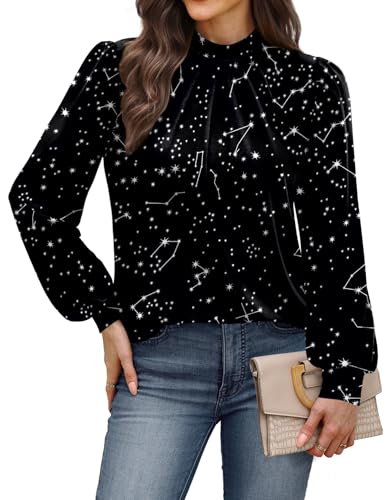 Image of WIHOLL Long Sleeve Shirts for Women Mock Neck Tops Pleated Front Blouses Dressy Casual Spring Fall Clothes 2026 Fashion