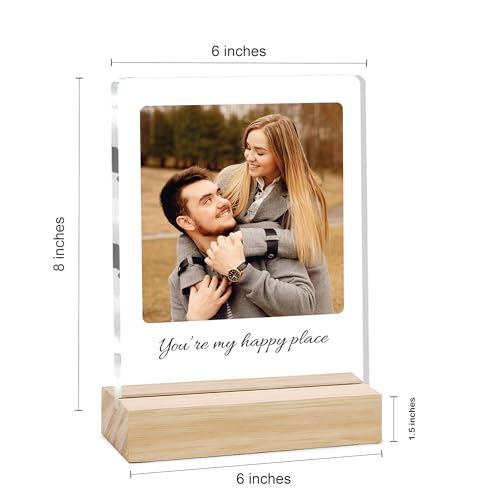 Image of Giftplease Customized Photo Frame with Wooden Stand | Transparent | Personalized Couple Picture Frame Gift for Girlfriend, Boyfriend, Husband, Wife |Anniversary, Wedding, Valentine s Day C 03