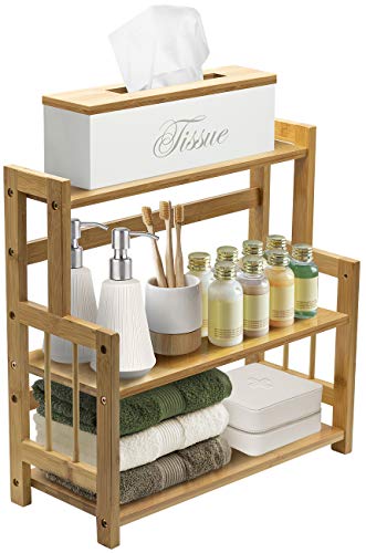 Sorbus Kitchen Countertop Organizer Bamboo Wooden Counter Storage Shelf Rack For Spice, Soap, Skin Care, Makeup Display Stand, Bathroom Shelves, Vanity, Office (3-Tier) #TOP3
