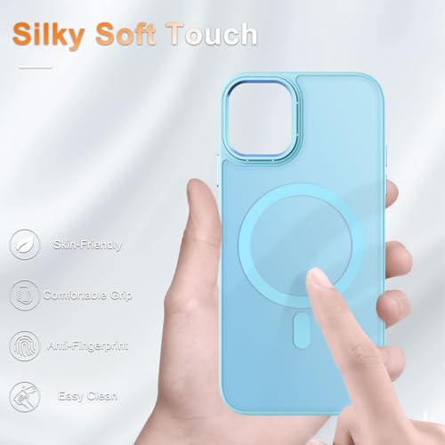 Image of YENAPOON for iPhone 12 Pro /iPhone 12 Case, Matte Magnetic Case, Light Blue | Fit for Magsafe, Screen Protector Included, Matte Translucent Frosted Slim Shockproof Protective Phone Cover