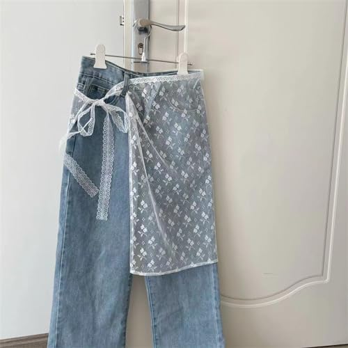 Women Aesthetic See Through Lace Apron Skirt Vintage Tie Up Bowknot Pattern White Sheer Covering Overskirt Streetwear4