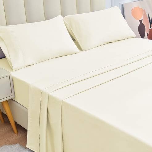 JÁCLER Full 4 Piece Sheet Set- Microfiber Bedding - Bed Sheets - Extra Soft - Easy Fit - Breathable & Cooling Sheets - Comfy, Wrinkle, Fade - Stain Resistant– Ivory