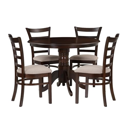 Image of Royaloak Penang Malaysian Wooden 4 Seater Dining Table Set with Chairs |Solid Mindy Wood Veneer Finish | Rubber Wood Pedestal Legs | Comfort Back Support | Cushioned Seating