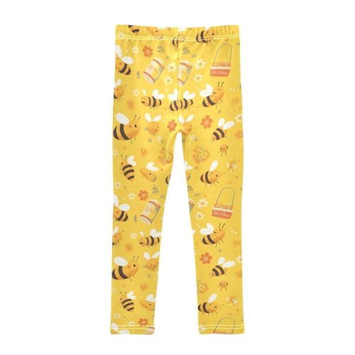 KLL Bees on Yellow Girls Leggings Stretchy Full Length Lounge Pants Gym2