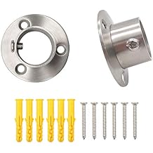 19mm/ 3/4-Inch Dia Bathroom Curtain Rod Flange Mount Bracket, 304 Stainless Steel Wardrobe Rod Mount Socket Bracket. Satin Nickel 2-Pack