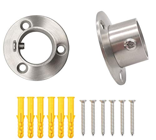 ZLYY 25mm /1 Inch Dia Shower Curtain Rod Flange Mount Socket Bracket, Satin Nickel of 2 Kit.