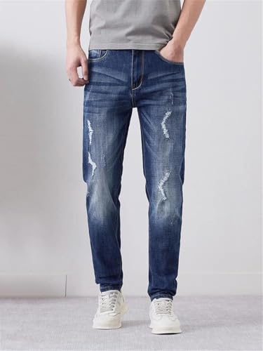 Hndudnff Men Ripped Stretch Jeans Streetwear Hip-Hop Trousers Slim Little Feet Distress Denim Pants2