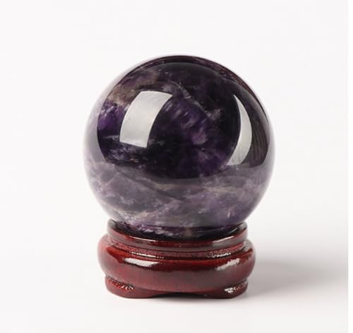 Amethyst Crystal Ball with Wood Stand? Purple Sphere for Home Decor, Gift for, Feng Shui &,3cm