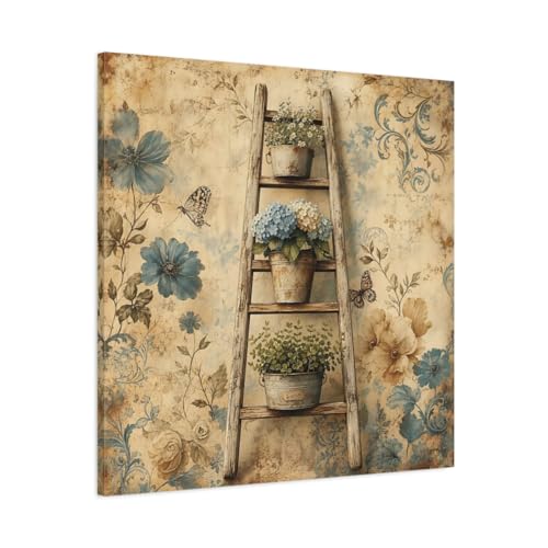 Toile florale vintage grand format 80x80cm decoration murale salon