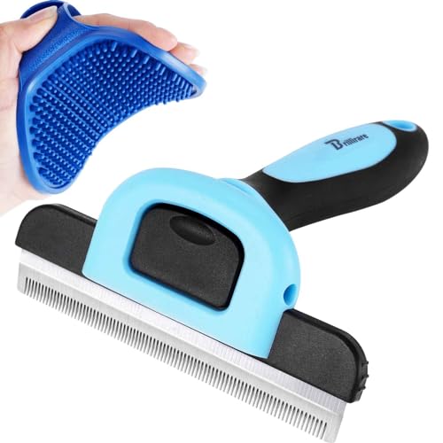 BRILLIRARE Pet Grooming Brush Set, Professional Deshedding Tool with Soft Silicone Bath Brushes, Stainless-Steel Dog Cat Undercoat Remover with Detachable Head for Shedding Small, Medium&Large Pets