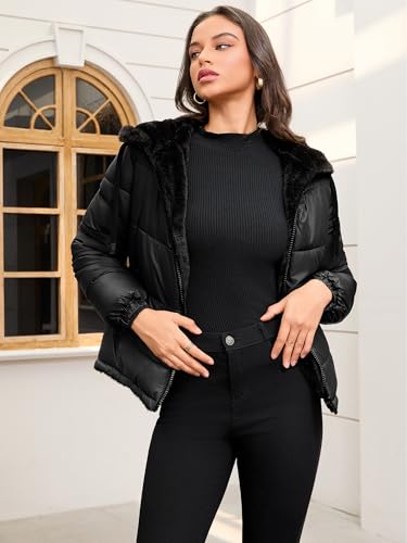 Haianguoji Women's Cozy Reversible Puffer Jacket – Black, XL, Warm Sherpa Lined with Pockets - Image 7