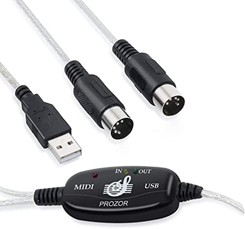 GELRHONR USB MIDI Cable Adapter, USB Type A Male to MIDI Din 5 Pin In-Out Cable Interface with LED Indicator for Music Keyboard Piano to PC Laptop Support XP/Windows7/8/10/Vista-6.5Ft