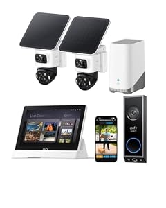 eufyCam S4 2‑Kamera‑Set mit Smart Display mit Video türklingel E340, kabellose Solar‑Überwachungskamera außen, 3‑Linsen Bullet‑PTZ‑Kamera, 4K UHD, 360° Multi‑Kamera‑Tracking, 16TB lokaler Speicher