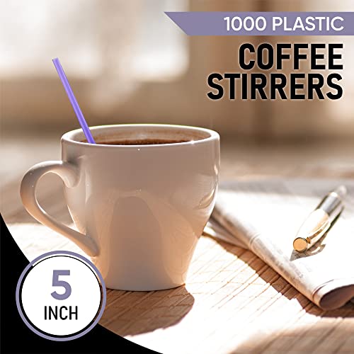 1000 Plastic Coffee Stirrers, 5-Inch Cocktail Straws and Stir Sticks for Coffee Bar and Restaurants, Made in USA (Lavender)