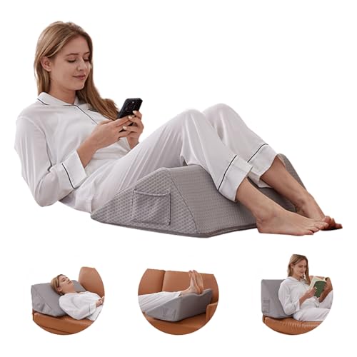 Knee Wedge Pillow, Memory Foam Leg Pillow Bed Wedge for Sleeping, Post Surgery Triangle Pillow for Knee Support, Leg Elevation, Hip Back Pain Relief (23.6" x 23" x 7.9", Large Size, Grey)