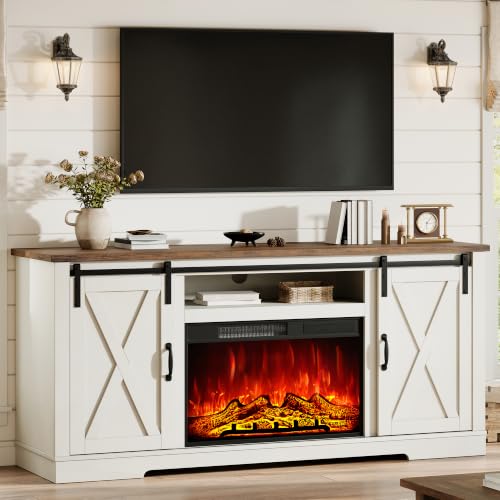 AMERLIFE Farmhouse Fireplace TV Stand