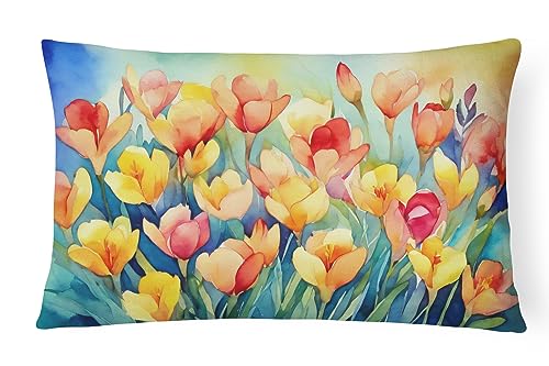 Caroline's Treasures DAC1569PW1216 Freesias in Watercolor Fabric Decorative Pillow 100% Machine Washable Pillow, Indoor or Outdoor Decorative Throw Pillow for Couch, Bed or Patio