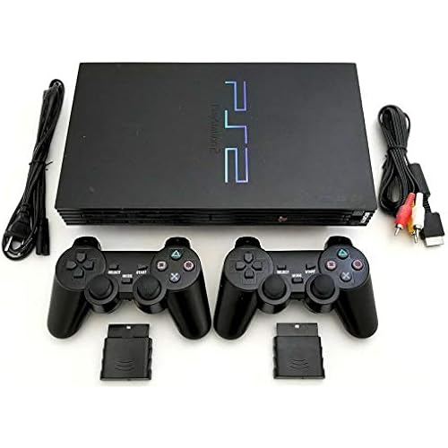 Sony PS2 Game System Gaming Console with 2 WIRELESS CONTROLLERS PLAYSTATION-2 Black (Renewed)