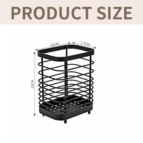 Miniatura 2 de Cesta Para Cubiertos, Soporte Utensilios Cocina, Cesta Para Cubiertos De Acero Inoxidable, Soporte Para Utensilios De Cocina De Metal, Porta Utensilios Cocina Cuadrado Con Orificios De Drenaje Negro
