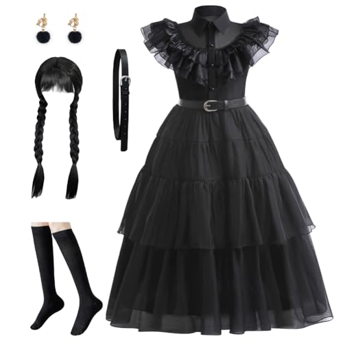 GMEDJVE Black Princess Costume Dress for Girls Kids Halloween Cosplay Costume Party Outfits with Accessories