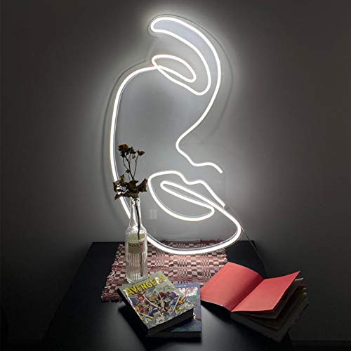 Walarky Neon Signs Face LED Neon Lights Ins Style Art Wall Decorative Lights Minimalist Lines Neon Lights for Christmas Room Wall Girls Bedroom Living Room Birthday Party Bar Decor(12.6x16.9 Inch)