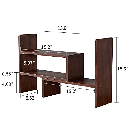 Trwiswdc Desktop Shelf Oak Wood Adjustable Desktop Bookshelf Office Desk Shelf Rack Free Style Display Stand Shelf Storage Organizer For Bedroom Bathroom Kitchen Dorm Decor, Walnut #TOP2
