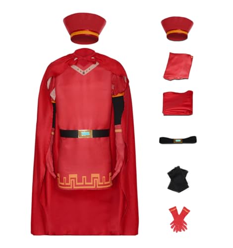 Shukqueen Mens Red Lord Halloween Costumes Farquaad Role Play Set Adult Performance Suit XL