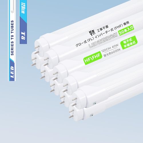 KRTD LED�u���� �C���o�[�^�[�� HF/FHF�Ή� T8 ���ǌu���� 40W�`�����i��i����d��24W�j 120cm �����F6000K �C���o�[�^�[��p�iFHF32�j �O���[���iFL40�j �d�q�� �����̎� �H���s�v ���P�x2400LM ���� 40�^