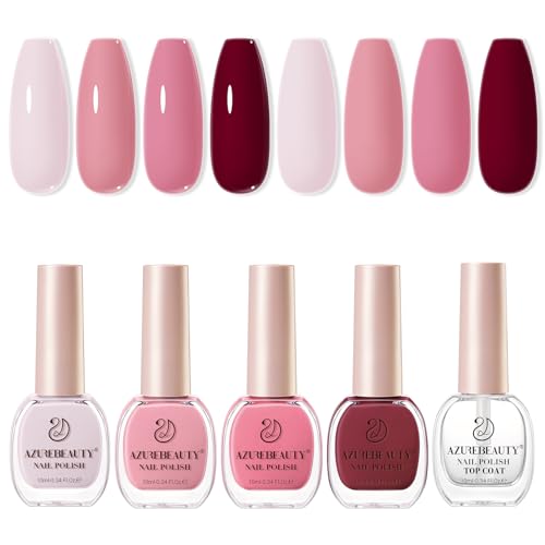 Image of AZUREBEAUTY Pink Nail Polish Set, 4 Pink Shades Nail Color Kit Glossy Nail Polish for Natural Nails, DIY Manicure Salon Home Gift for Women