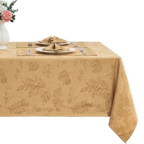 HomeJoy Gold Jacquard Leaf 60x104 Oblong Thanksgiving Christmas Tablecloth