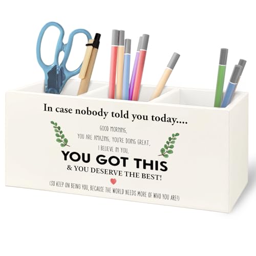 Image of Inspirational Gifts Wooden Pen Pencil Holder for Office Desk Accessories, Motivational Gifts for Women, Motivational Quote Makeup Brush Toothbrush Holder Organizer