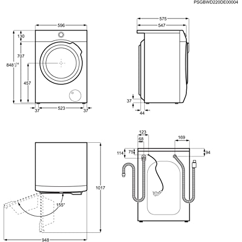 Electrolux EN7W4954OB Lavasecadora de Libre Instalación, Carga Frontal, Lava 9 Kg, Seca 5 Kg, 1400 rpm, Motor Inverter, Programa rápido, Programa rápido 20 min y 1kg en 1 hora, LCD, Blanco, Clase E - imagen 2
