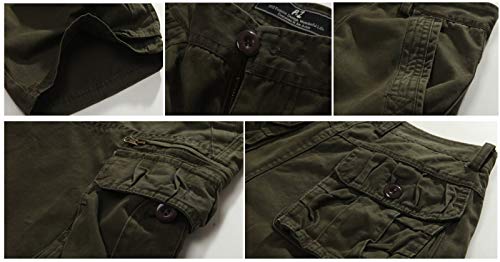 SOUGAO Bermuda cargo masculina de algodão casual para trabalho sem cinto), Verde, 34