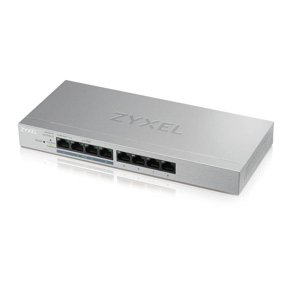Zyxel GS1200-8HP v2 - Commutateur - Géré - 4 x 10/100/1000 + 4 x 10/100/1000 (PoE+) - Ordinateur de Bureau - PoE+ (60 W)