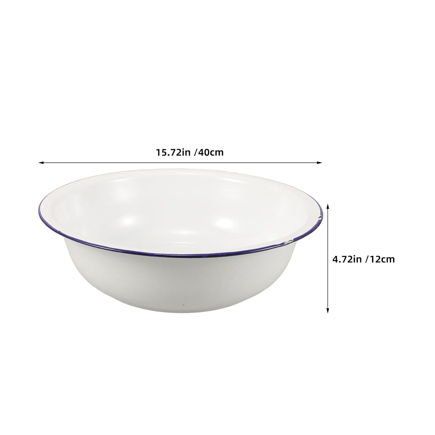 Generic Retro Enamel Foot Bath Basin, 16 Inch Large White Enamelware Bowl with Blue Rim, Deep Soaking Tub for Feet, Classic Wash Basin for Pedicure