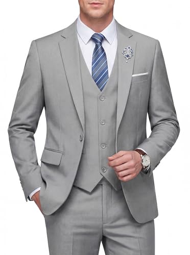 WULFUL Men's Slim Fit 3 Piece Suit, One Button Solid Blazer Business Party Jacket Vest Pants Set