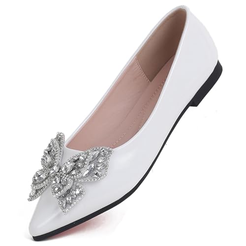 Leather Ballet Flats for Women Bling Rhinestone Fashionable Pointed Slip on Comfort Breathable Wedding Flats Shoes for Women Dress Shoes2