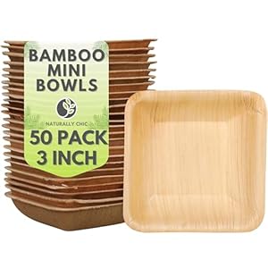 3 Inch Palm Leaf Mini Bowls for Sauces, Salad Dressing – Tiny Disposable Soy Sauce Cups – 50 Pack Small Bamboo Like Plates – Eco-Friendly Charcuterie Accessory