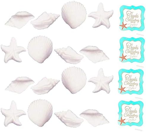 Miniatura 5 de Paquete de 24 decoraciones de conchas blancas y azúcar de estrella de mar para pasteles, cupcakes, paletas con calcomanías decorativas de concha de