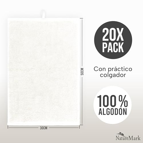 Miniatura 2 de Naturemark Toallas De Invitado Pack De 20 30x50 Cm , 100 Algodón, Certificadas Oeko-Tex, Suaves, Absorbentes Y Fáciles De Cuidar Para Baño, Invitados Spa Crema Natural
