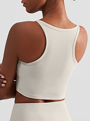 Kikiwing High Neck Sports Bra Workout Crop Tops For Women Long Lined Sports Bra Ribbed Sports Bra Padded Yoga Tops Racerback Crop Tank Top For Women Ivory White S #TOP1