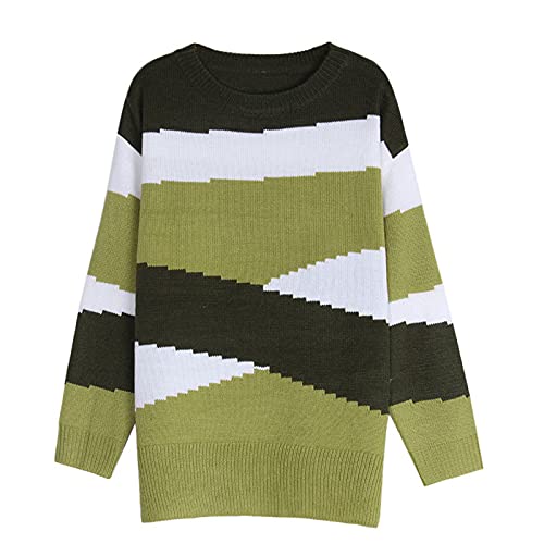 Briskorry Onregelmatig gestreepte gebreide trui met lange mouwen, losse warme ronde hals, herfst, winter, splice kleurblok, bovenstuk, top, sweatshirt, casual trui - Image 7