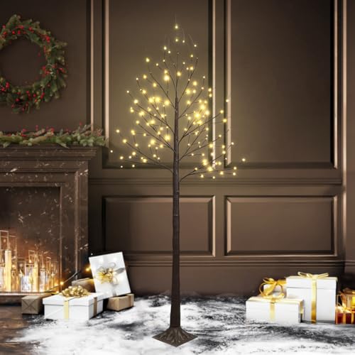CAPHAUS 8 Feet, 96 inch Full Brown Twinkling Birch Tree