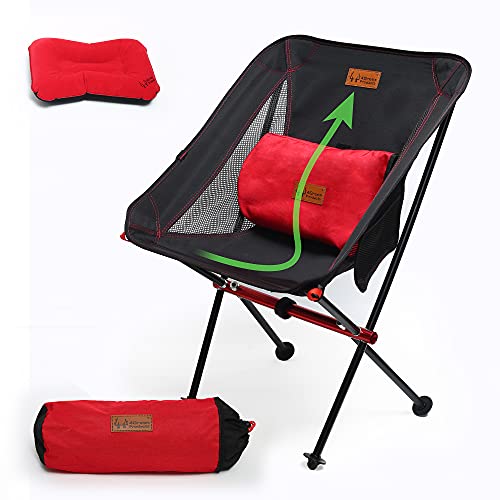 4GREEN PRODUCTS Lumbar Support Camping Chair 300 lbs Heavy Duty - Lightweight Folding Backpacking Collapsible Ultralight Hiking Chair for Outdoor Camp Travel Beach Picnic Fishing for Adults