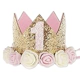 Sundecor Boy Girl First Birthday Crown Number 1 Headband Little Prince Princess Hat Sparkle Gold Style 1st Party Decorations Tiara Crown Cake Smash Photo Prop, Girl Pink