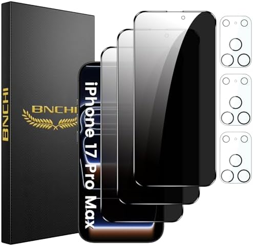 BNCHI 3+3 Pack for iPhone 17 Pro Max Privacy Screen Protector wit...
