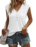 Gyabnw Camiseta sin Mangas Mujer Verano Blusa Cuello en V con Botones Camisa Casual Suelta para Diario Oficina Vacaciones Playa