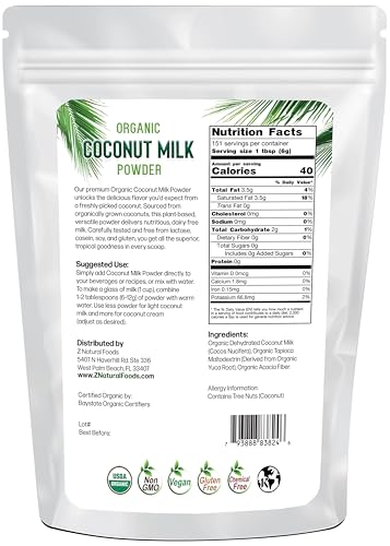 Z Natural Foods Organic Coconut Milk Powder - All-Natural Vegan Dairy-Free Alternative with MCTs - Unsweetened Coconut Creamer for Coffee & Smoothies - Gluten-Free, Non-GMO, 2 lbs - Thumbnail 2