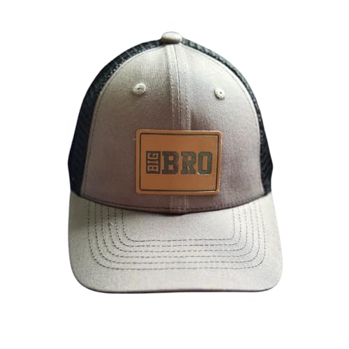 Big Bro Lil Bro Snapback Leather Patch Hat, Big Brother Hat, Big Brother Announcement, Big Bro Club Sibling Matching Gift For Toddler Boys, Big Brother Gifts From Sibling (Gray/Black Mesh, Big Bro)